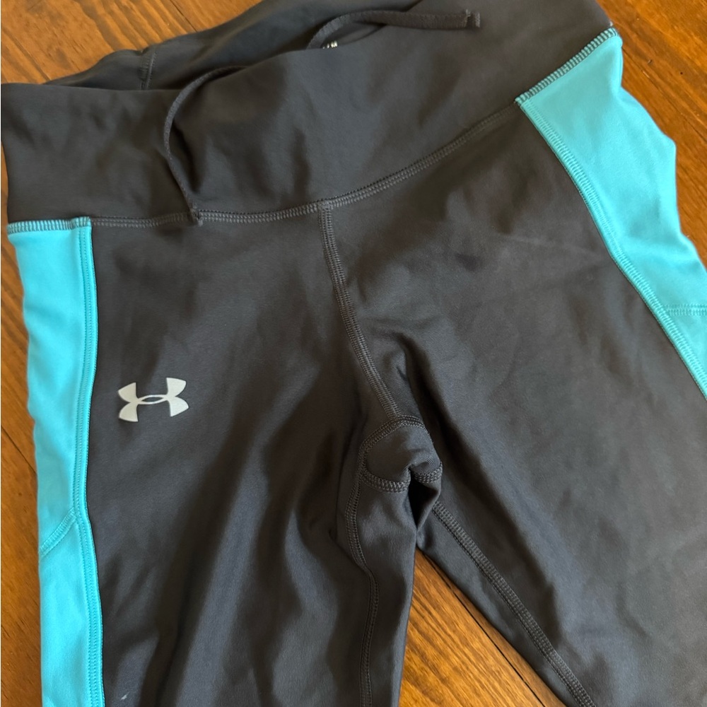 Under Armour Charcoal Gray and Teal Zip Leg athletic Pant Joggers - M - Pocket